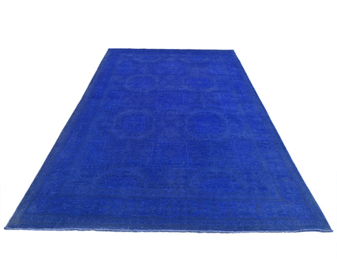 6x9 Ft Blue Chobi Over Dye Afghan Hand Knotted Traditional Wool Area Rug
