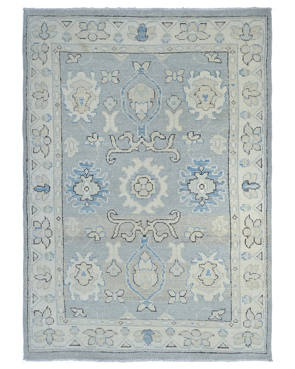 Silver Gray 4x6 Oushak Turkish Hand Knotted Floral Oriental Soft Wool Area Rug