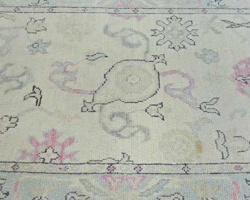 Alfombra tradicional turca Oushak de lana teñida con vegetales, anudada a mano, color beige, de 90 x 150 cm