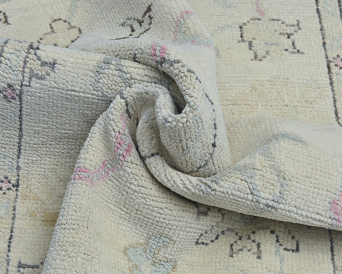 Alfombra tradicional turca Oushak de lana teñida con vegetales, anudada a mano, color beige, de 90 x 150 cm