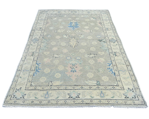 4x6 Floral Gray Oushak Turkish Handmade Traditional Veg Dye Wool Area Rug