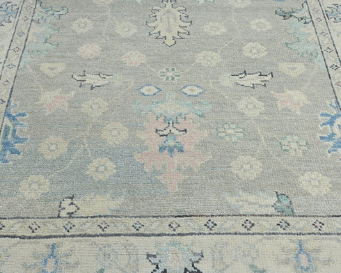 4x6 Floral Gray Oushak Turkish Handmade Traditional Veg Dye Wool Area Rug