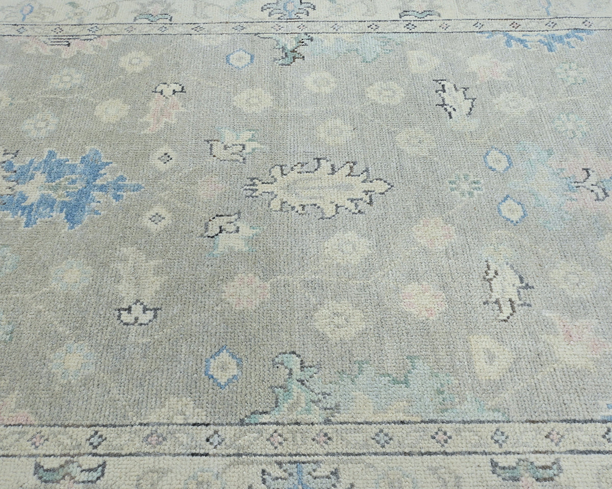 4x6 Floral Gray Oushak Turkish Handmade Traditional Veg Dye Wool Area Rug