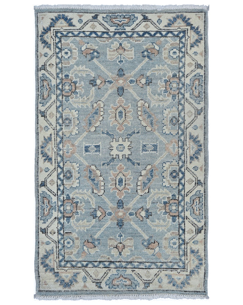 Alfombra tradicional turca de lana teñida con tinte natural, anudada a mano, color gris Oushak, 3x5