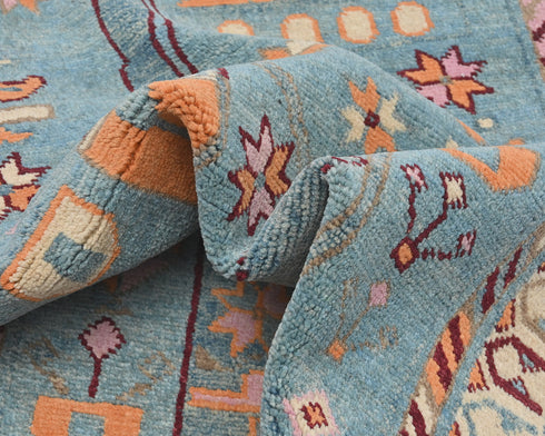 Alfombra afgana Kuba de lana azul de 3x4 anudada a mano