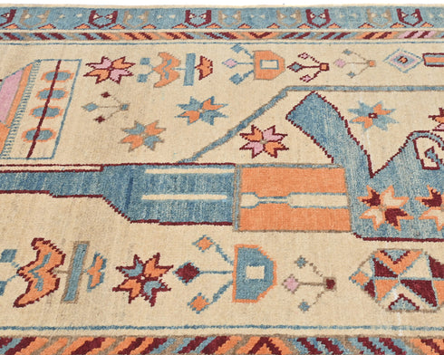 Alfombra afgana Kuba beige de lana anudada a mano de 3x4