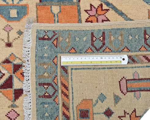 Alfombra afgana Kuba beige de lana anudada a mano de 3x4