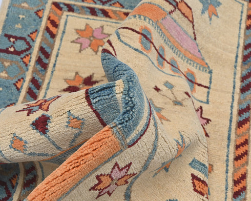 Alfombra afgana Kuba beige de lana anudada a mano de 3x4