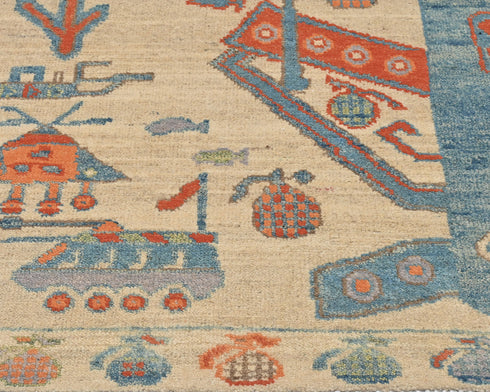 3x4 Beige Kuba Afghan Hand Knotted Wool Area Rug