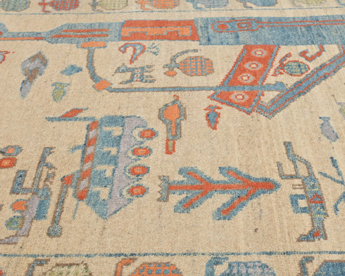 3x4 Beige Kuba Afghan Hand Knotted Wool Area Rug