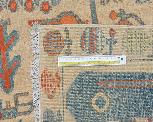 3x4 Beige Kuba Afghan Hand Knotted Wool Area Rug