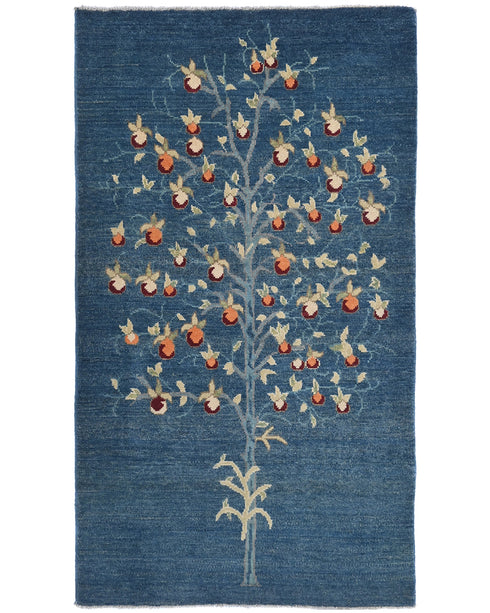 3x5 Blue Kuba Afghan Hand Knotted Wool Area Rug