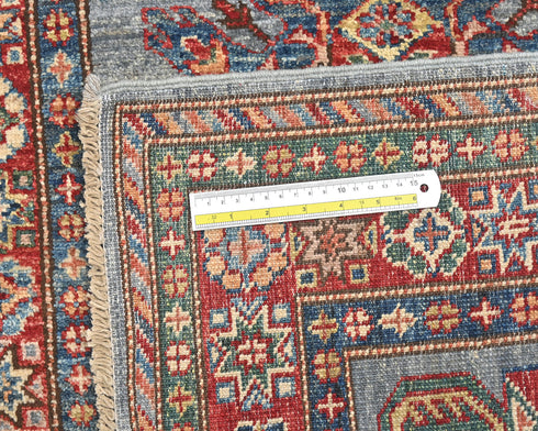 9 Feet Blue Gray Kazak Afghan Hand Knotted Wool Runner Rug