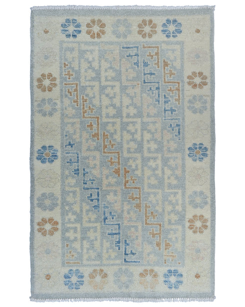 Alfombra turca de lana teñida con tinte vegetal, hecha a mano, con diseño geométrico, color gris Oushak, de 3 x 5 pulgadas