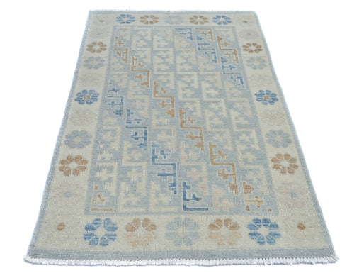 Alfombra turca de lana teñida con tinte vegetal, hecha a mano, con diseño geométrico, color gris Oushak, de 3 x 5 pulgadas