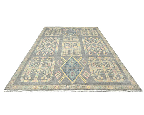 9x12 Zeigler Gray Afghan Hand Knotted Wool Area Rug