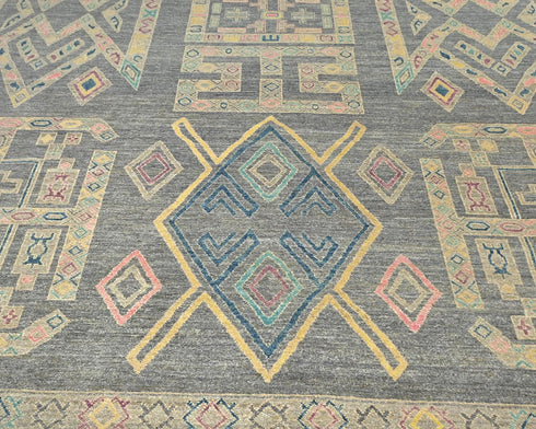 9x12 Zeigler Gray Afghan Hand Knotted Wool Area Rug