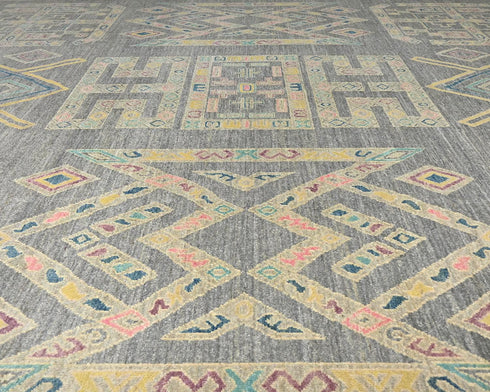9x12 Zeigler Gray Afghan Hand Knotted Wool Area Rug