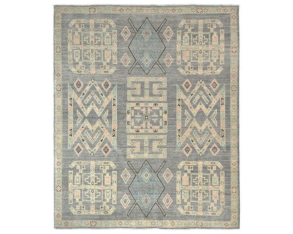 9x11 Zeigler Gray Afghan Hand Knotted Wool Area Rug