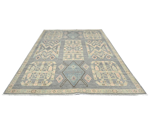 9x11 Zeigler Gray Afghan Hand Knotted Wool Area Rug