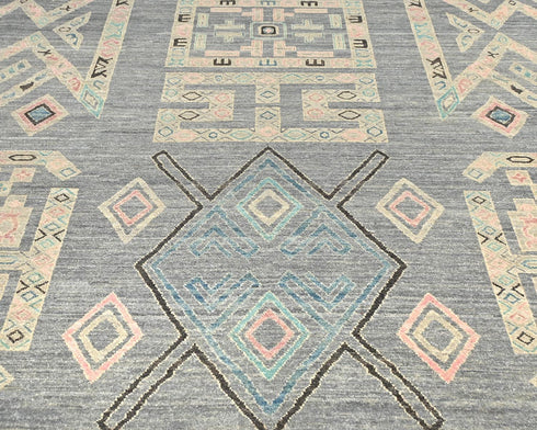 9x11 Zeigler Gray Afghan Hand Knotted Wool Area Rug