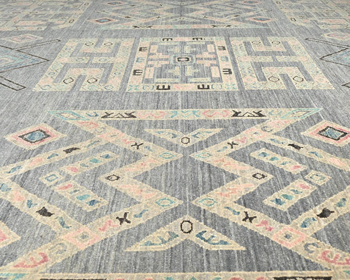 9x11 Zeigler Gray Afghan Hand Knotted Wool Area Rug