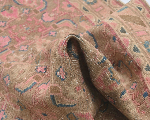 10 Ft Vintage Brown Persian Style Hand Knotted Low Pile Wool Runner Rug