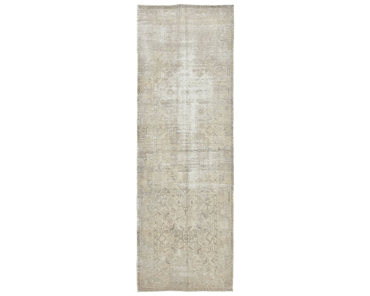 10 Ft Vintage Brown Persian Style Hand Knotted Distressed Low Pile Wool Runner Rug