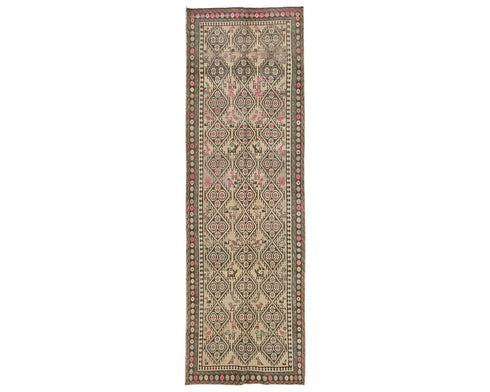 10 Ft Vintage Brown Persian Style Hand Knotted Low Pile Wool Runner Rug