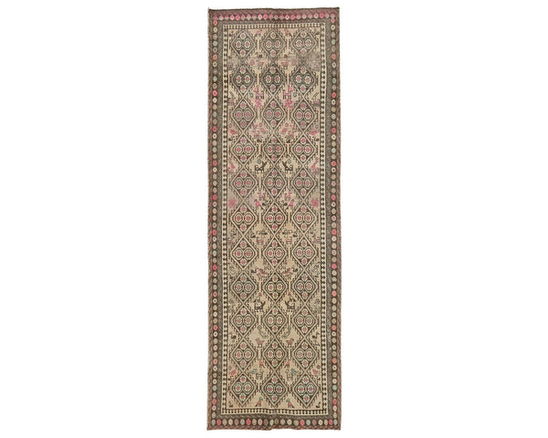 10 Ft Vintage Brown Persian Style Hand Knotted Low Pile Wool Runner Rug