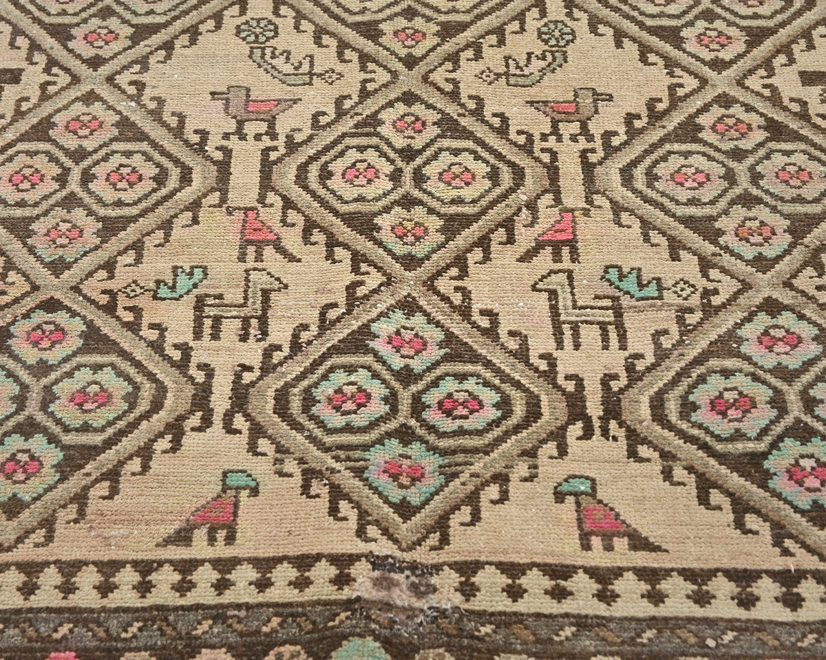 10 Ft Vintage Brown Persian Style Hand Knotted Low Pile Wool Runner Rug