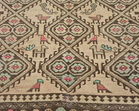 10 Ft Vintage Brown Persian Style Hand Knotted Low Pile Wool Runner Rug