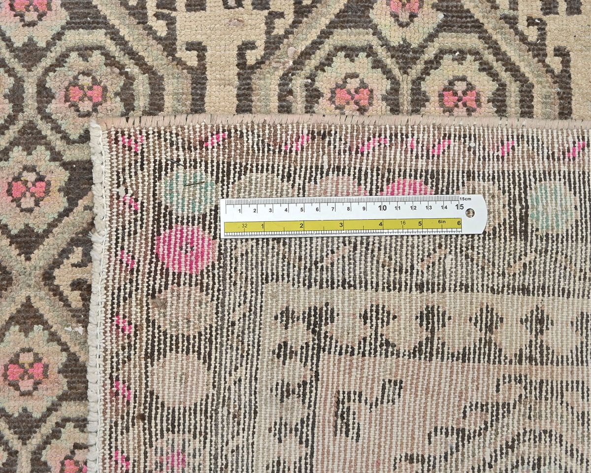 10 Ft Vintage Brown Persian Style Hand Knotted Low Pile Wool Runner Rug
