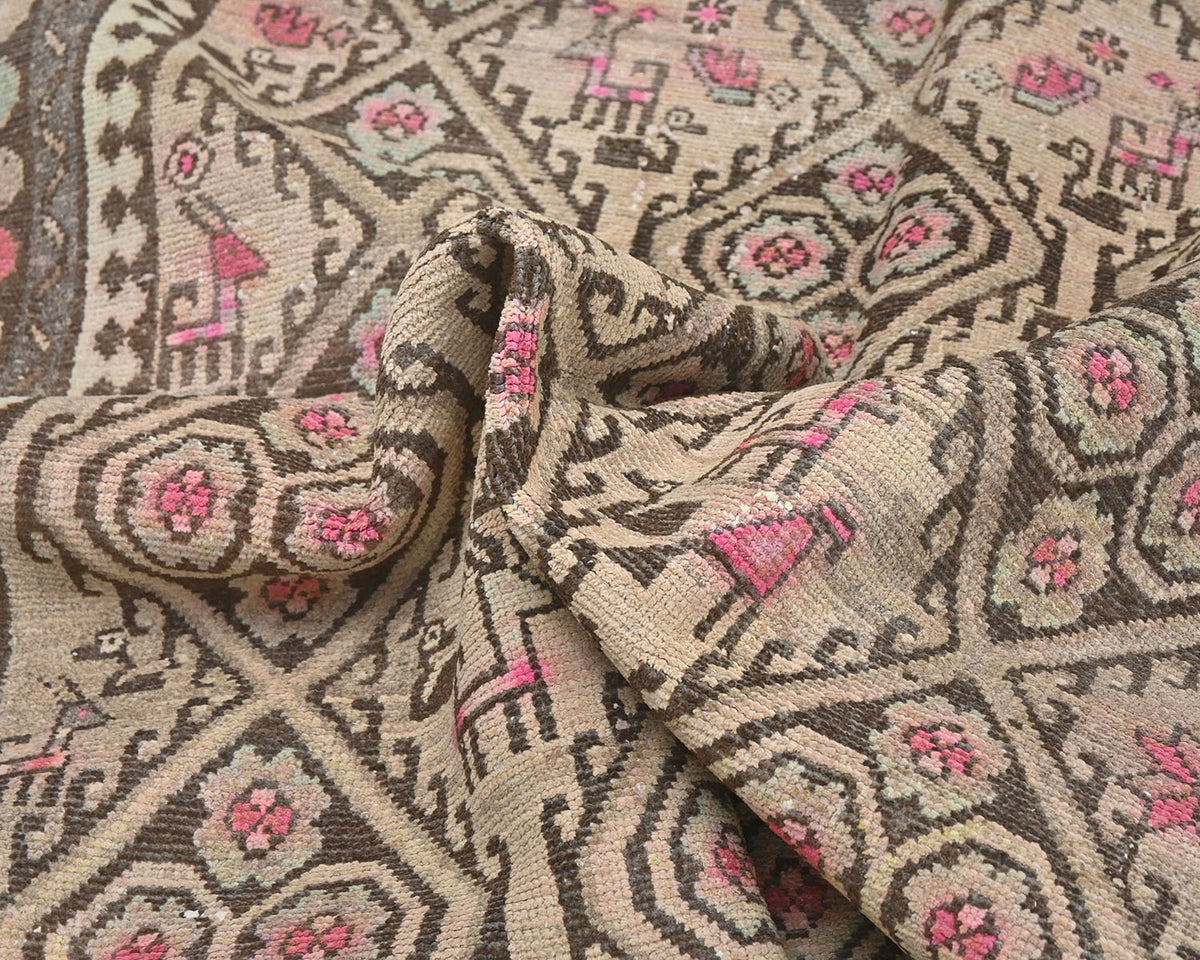 10 Ft Vintage Brown Persian Style Hand Knotted Low Pile Wool Runner Rug