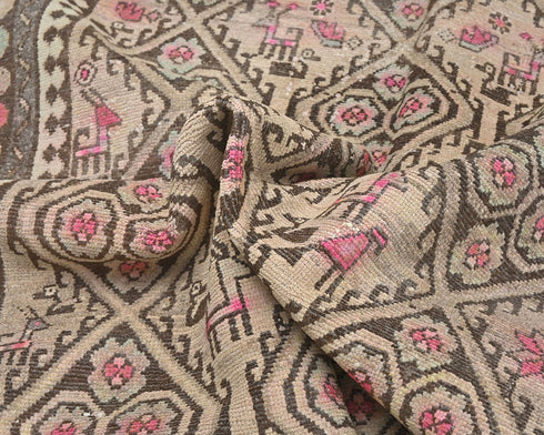 10 Ft Vintage Brown Persian Style Hand Knotted Low Pile Wool Runner Rug