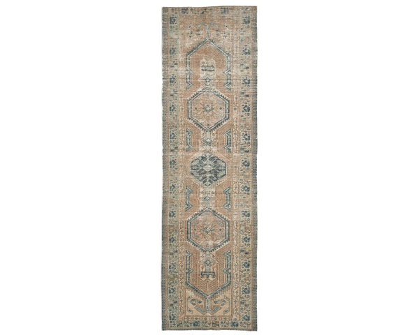 11 Ft Vintage Brown Persian Style Hand Knotted Distressed Low Pile Wool Runner Rug