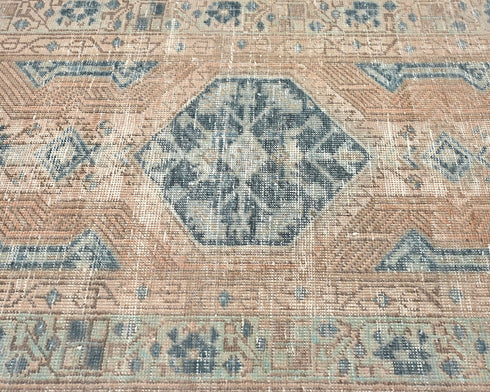 11 Ft Vintage Brown Persian Style Hand Knotted Distressed Low Pile Wool Runner Rug