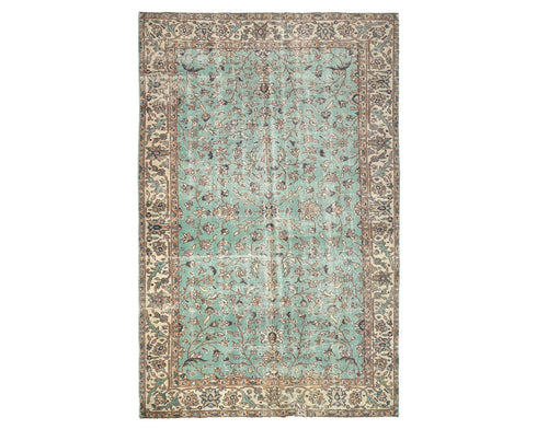 5x8 Vintage Green Persian Style Hand Knotted Low Pile Wool Area Rug