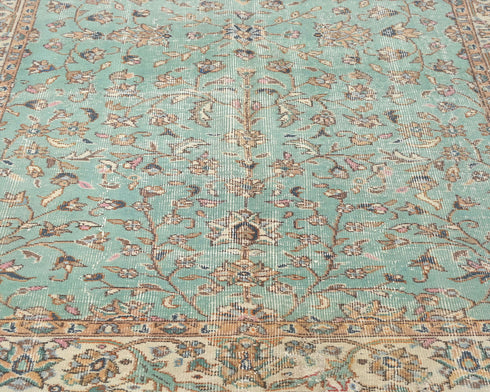 5x8 Vintage Green Persian Style Hand Knotted Low Pile Wool Area Rug