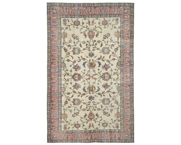 5x8 Vintage Beige Persian Style Hand Knotted Low Pile Wool Area Rug