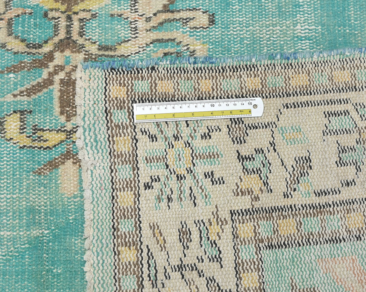 6x9 Vintage Green Persian Style Hand Knotted Low Pile Wool Area Rug