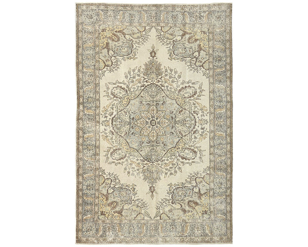 6x9 Vintage Brown Persian Style Hand Knotted Distressed Low Pile Wool Area Rug