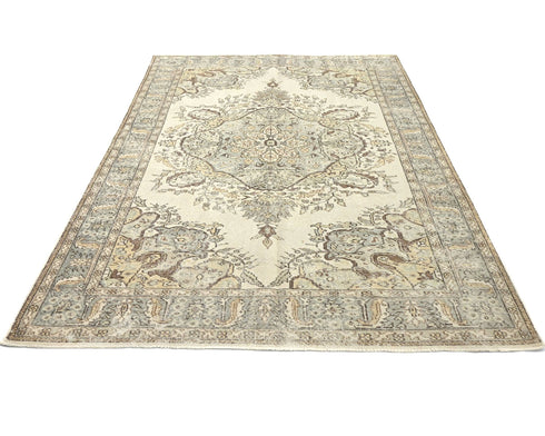 6x9 Vintage Brown Persian Style Hand Knotted Distressed Low Pile Wool Area Rug