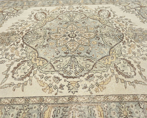 6x9 Vintage Brown Persian Style Hand Knotted Distressed Low Pile Wool Area Rug