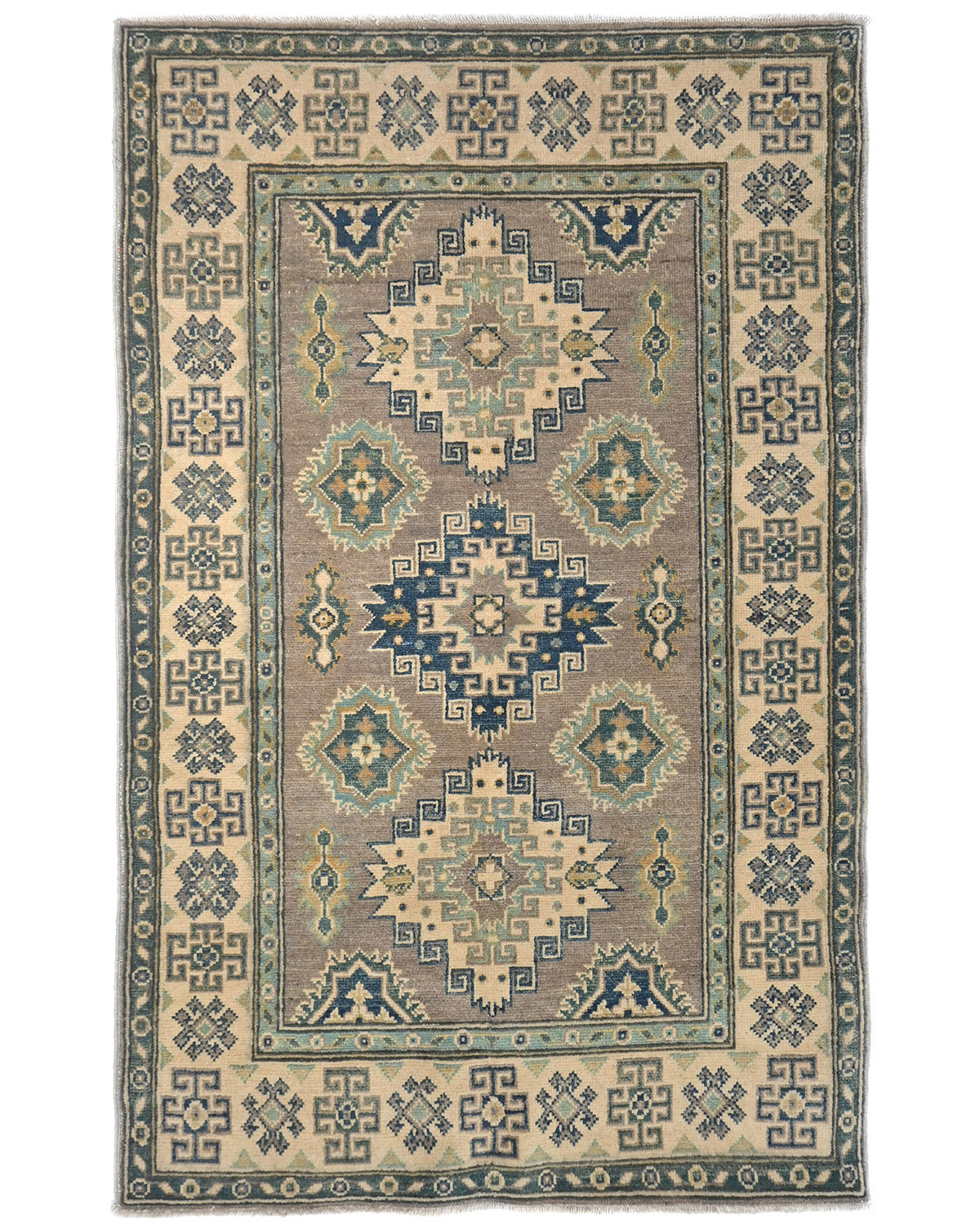 Alfombra afgana Kuba de lana anudada a mano, color gris, de 3 x 5 pulgadas
