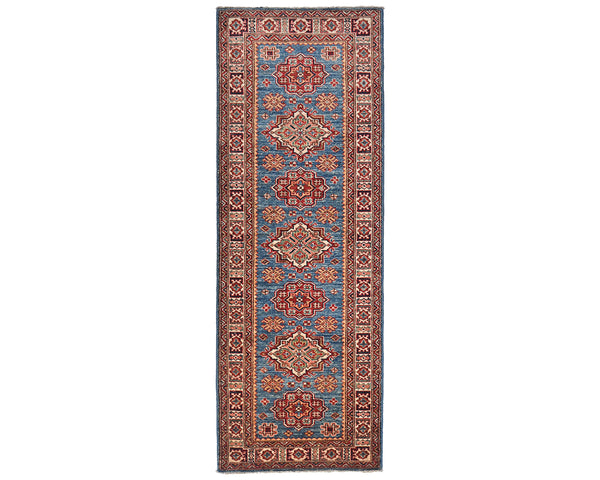 6 Feet Blue Kazak Afghan Hand Knotted Wool Runner Rug