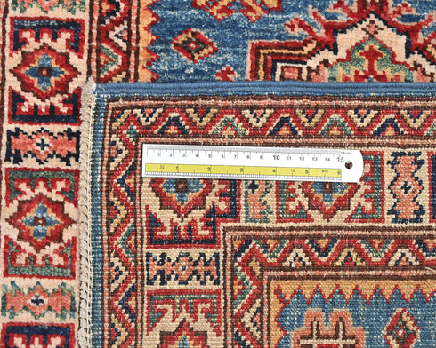 6 Feet Blue Kazak Afghan Hand Knotted Wool Runner Rug