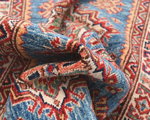 6 Feet Blue Kazak Afghan Hand Knotted Wool Runner Rug