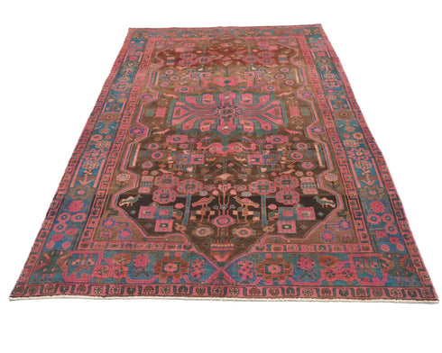 5x10 Vintage Brown Pink Persian Style Hand Knotted Low Pile Wool Area Rug