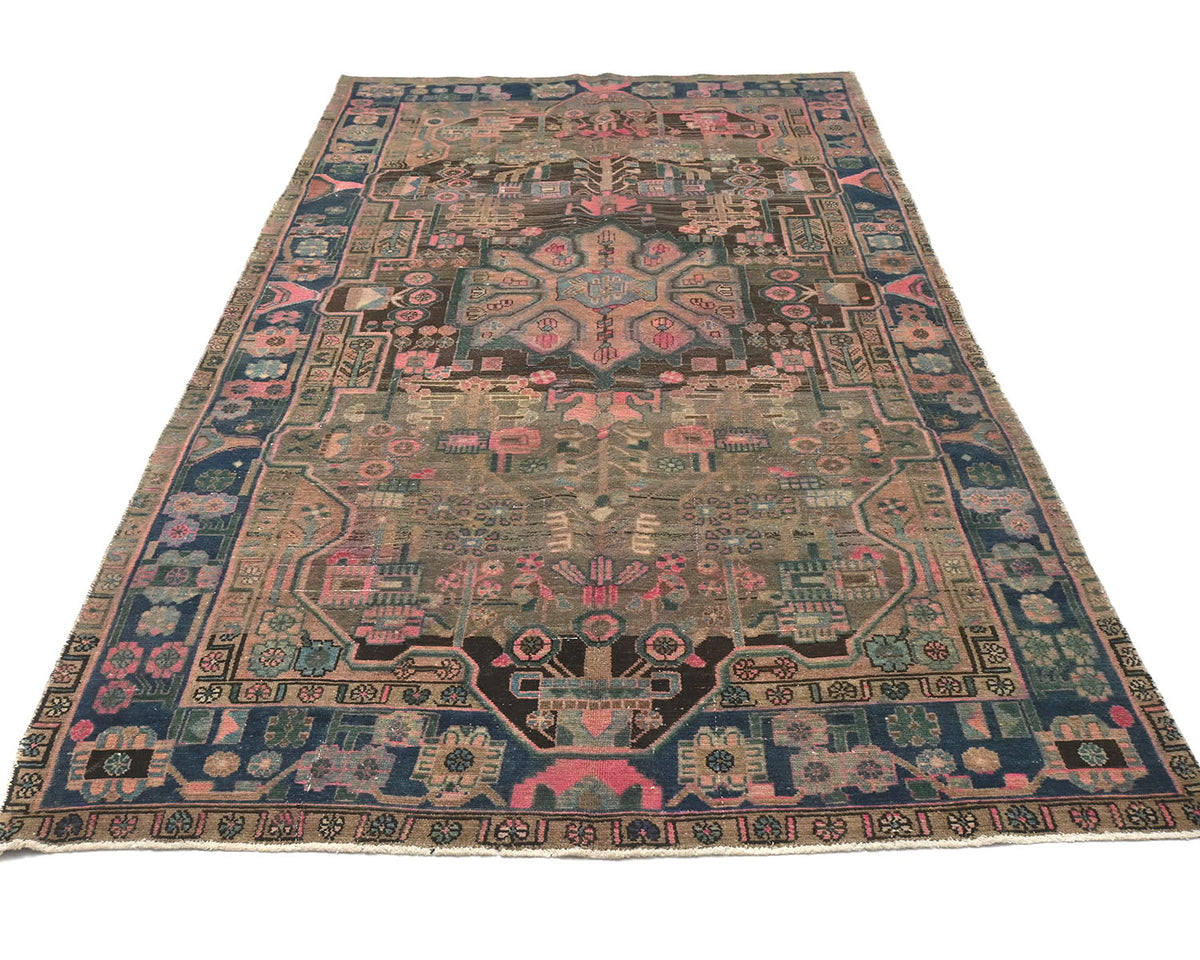 Alfombra de lana de pelo corto anudada a mano, estilo persa vintage, marrón, de 5 x 10 pulgadas